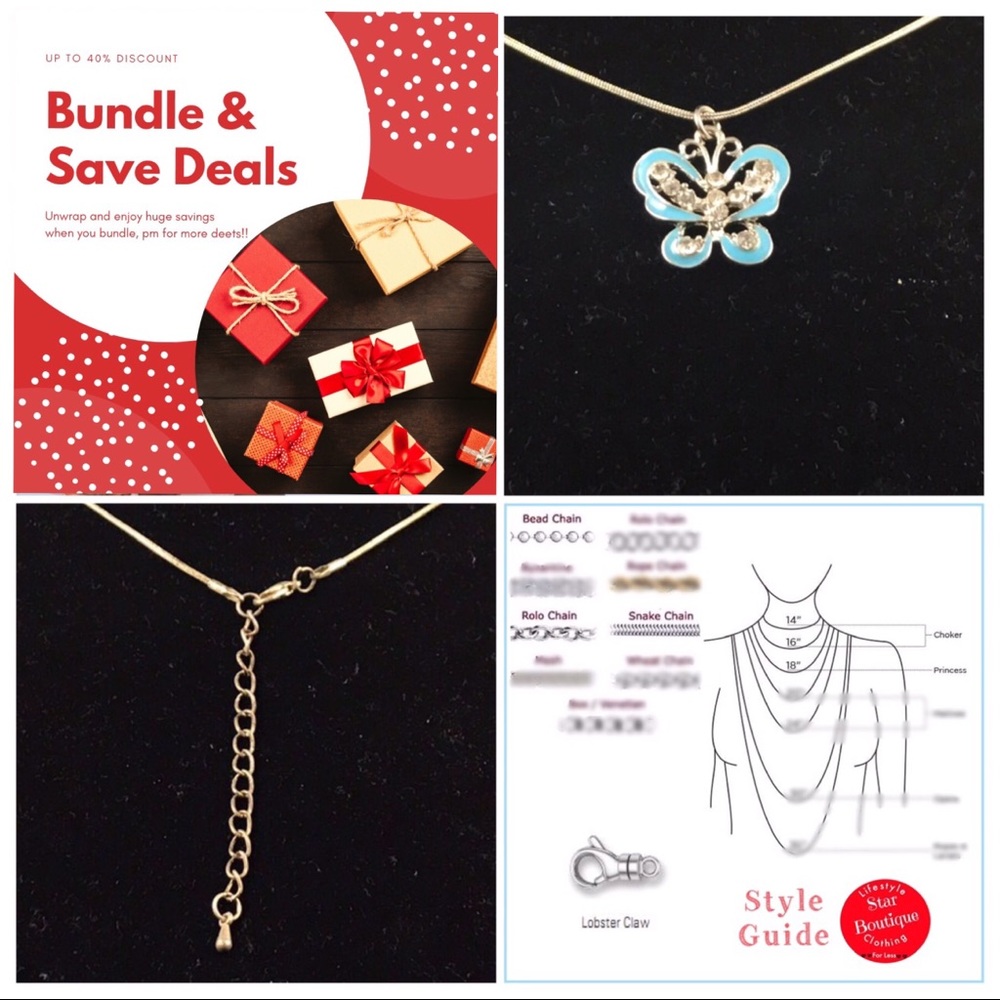 Baby blue butterfly fashion pendant & necklace